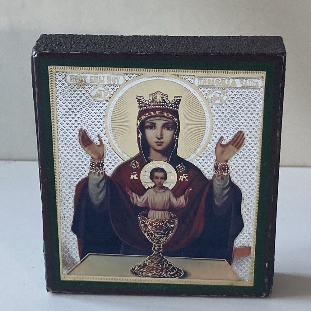 Orthodox Catholic Icon Wood Plaque Theotokos of the Inexaustable Cup Byzantine